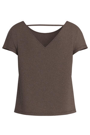 regular fit top met open rug - bruin