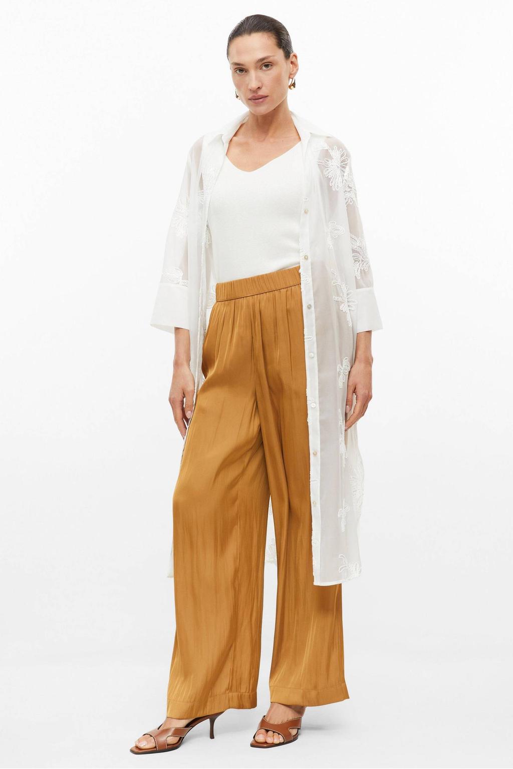 Camelkleurige dames s.Oliver BLACK LABEL wide leg broek met effen