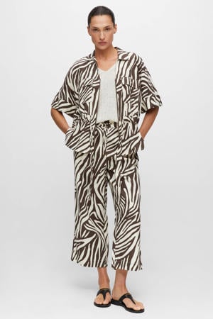 wide leg broek met zebraprint en linnen - bruin