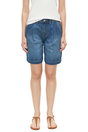 loose fit denim short met plooien - mediumblauw