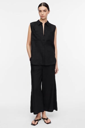 blouse met linnen - zwart