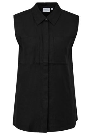 blouse met linnen - zwart