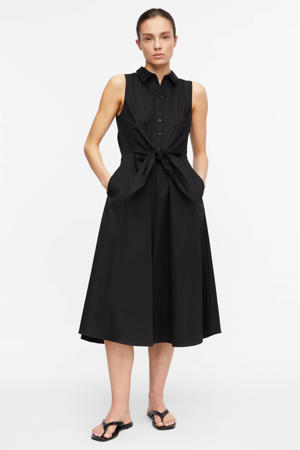 broderie midi jurk - zwart