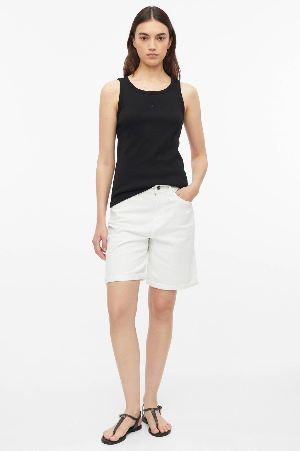 Witte dames s.Oliver regular waist loose fit korte broek van katoen met effen