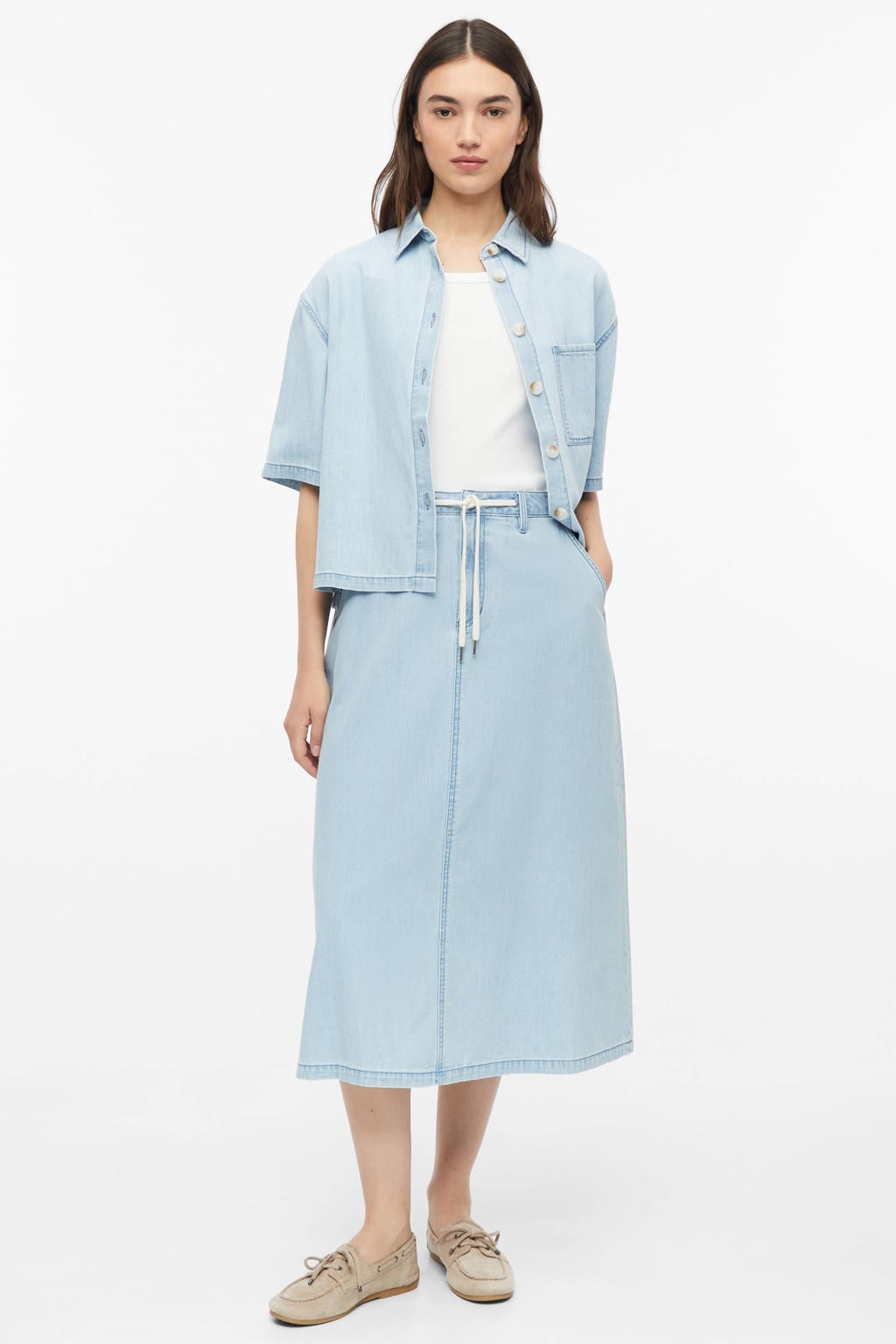 Light blue denim dames s.Oliver regular fit midi spijkerrok gemaakt van denim