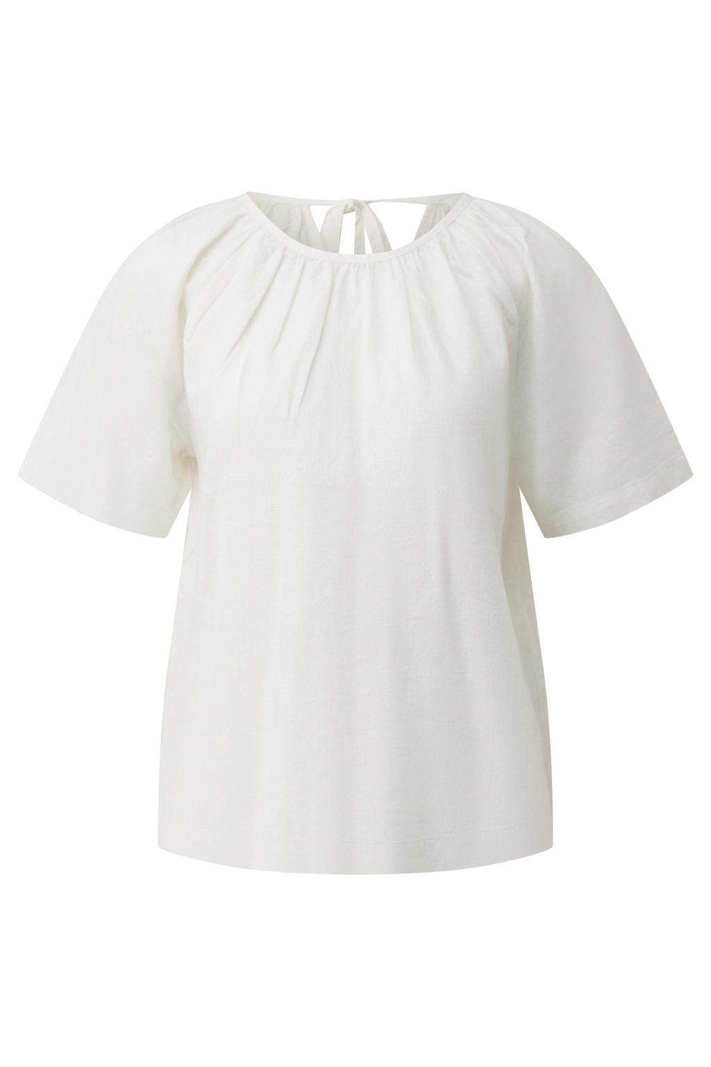 Witte dames s.Oliver Curve linnen top Plus Size met effen, korte mouwen, striksluiting en geweven detail