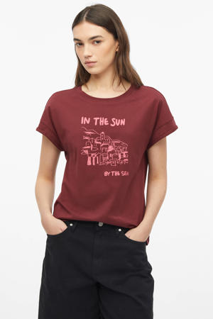relaxed fit top met print - donkerrood