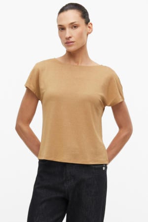regular fit top met glitters - beige