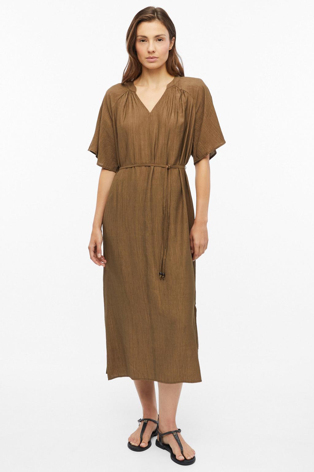 s.Oliver viscose midi jurk met ceintuur - bruin
