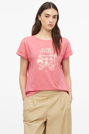 relaxed fit top met print - koraalrood