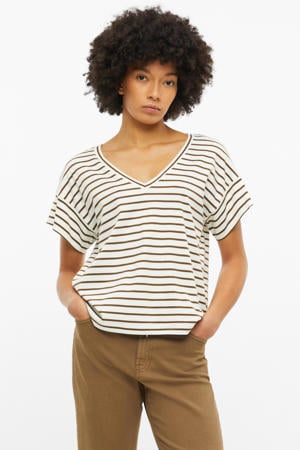relaxed fit gestreepte T-shirt - bruin