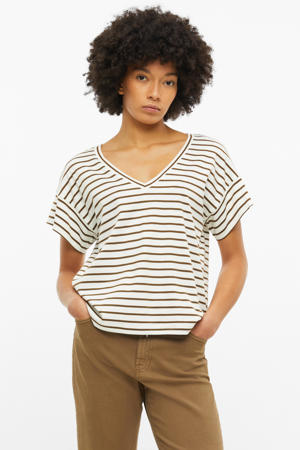relaxed fit gestreepte T-shirt - bruin