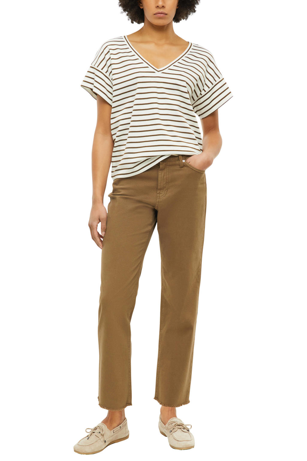 s.Oliver relaxed fit gestreepte T-shirt - bruin