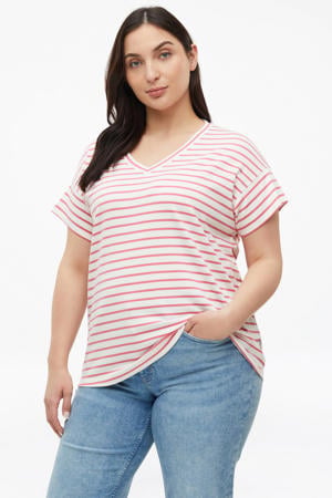 relaxed fit gestreept T-shirt Plus Size - roze