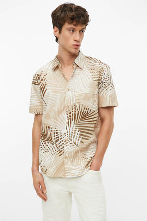 regular fit casual overhemd met print - beige