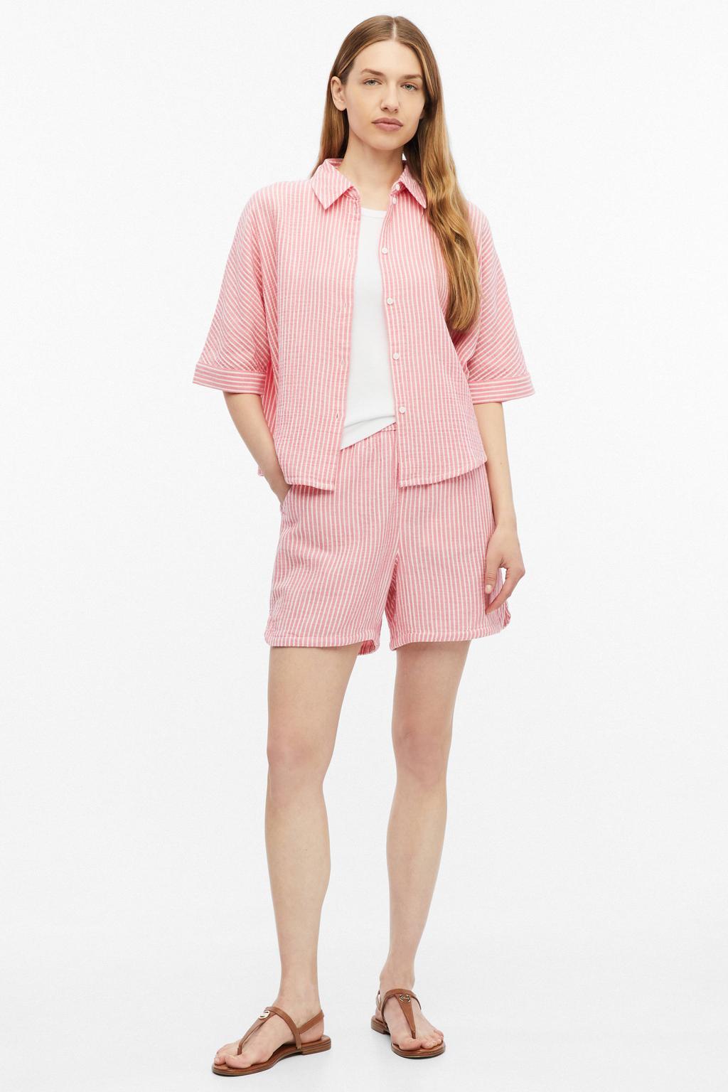 s.Oliver oversized gestreepte blouse met vleermuismouwen en overhemdkraag - roze
