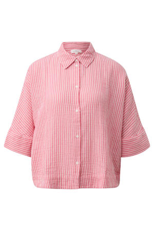 oversized gestreepte blouse met vleermuismouwen en overhemdkraag - roze