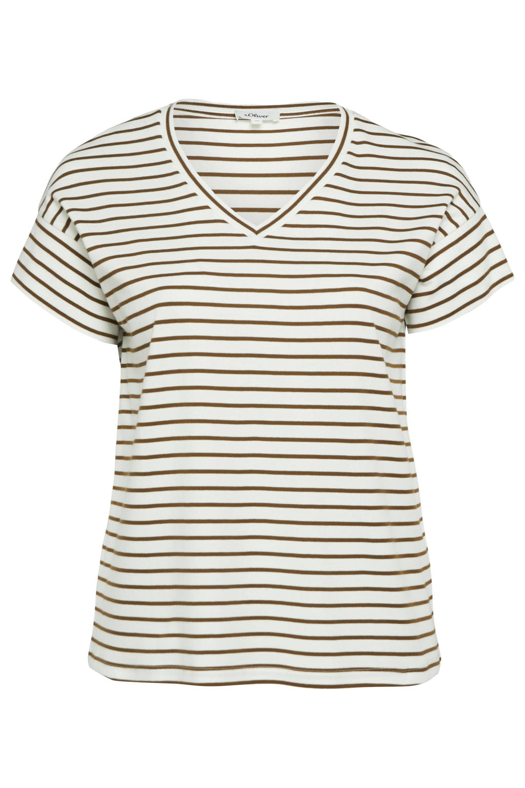 Bruin en witte dames s.Oliver Curve relaxed fit gestreept T-shirt Plus Size van katoen met korte mouwen