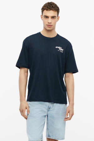 relaxed fit T-shirt met backprint - blauwzwart