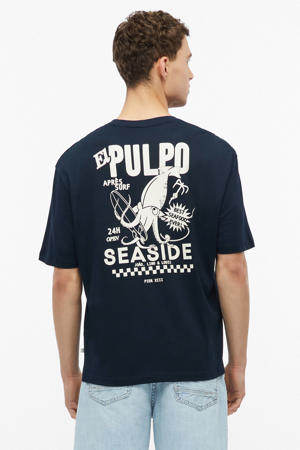 relaxed fit T-shirt met backprint - blauwzwart