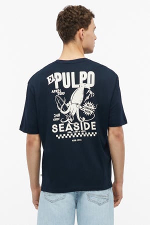 relaxed fit T-shirt met backprint - blauwzwart
