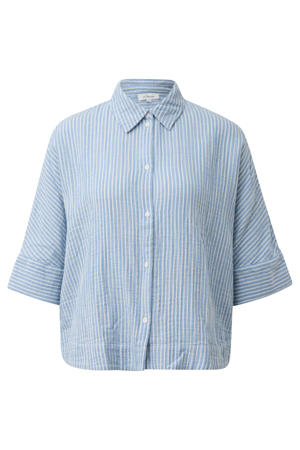 oversized gestreepte blouse met vleermuismouwen en overhemdkraag - lichtblauw
