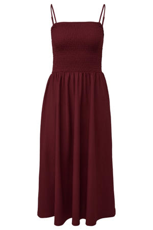 slim fit midi jurk - donkerrood