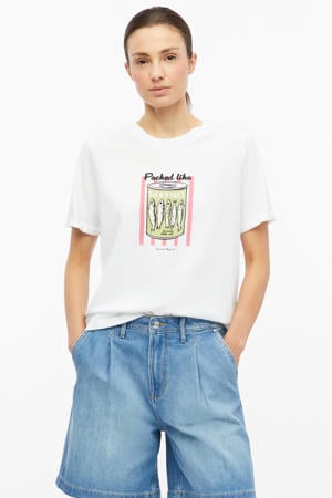 relaxed fit T-shirt met print - wit
