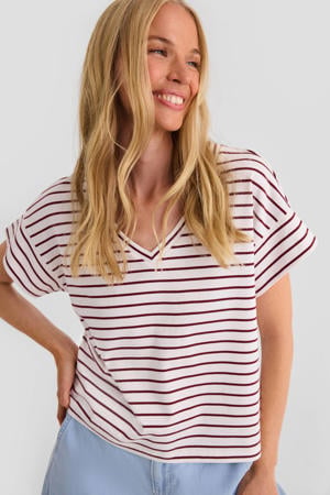 relaxed fit gestreept T-shirt - donkerrood