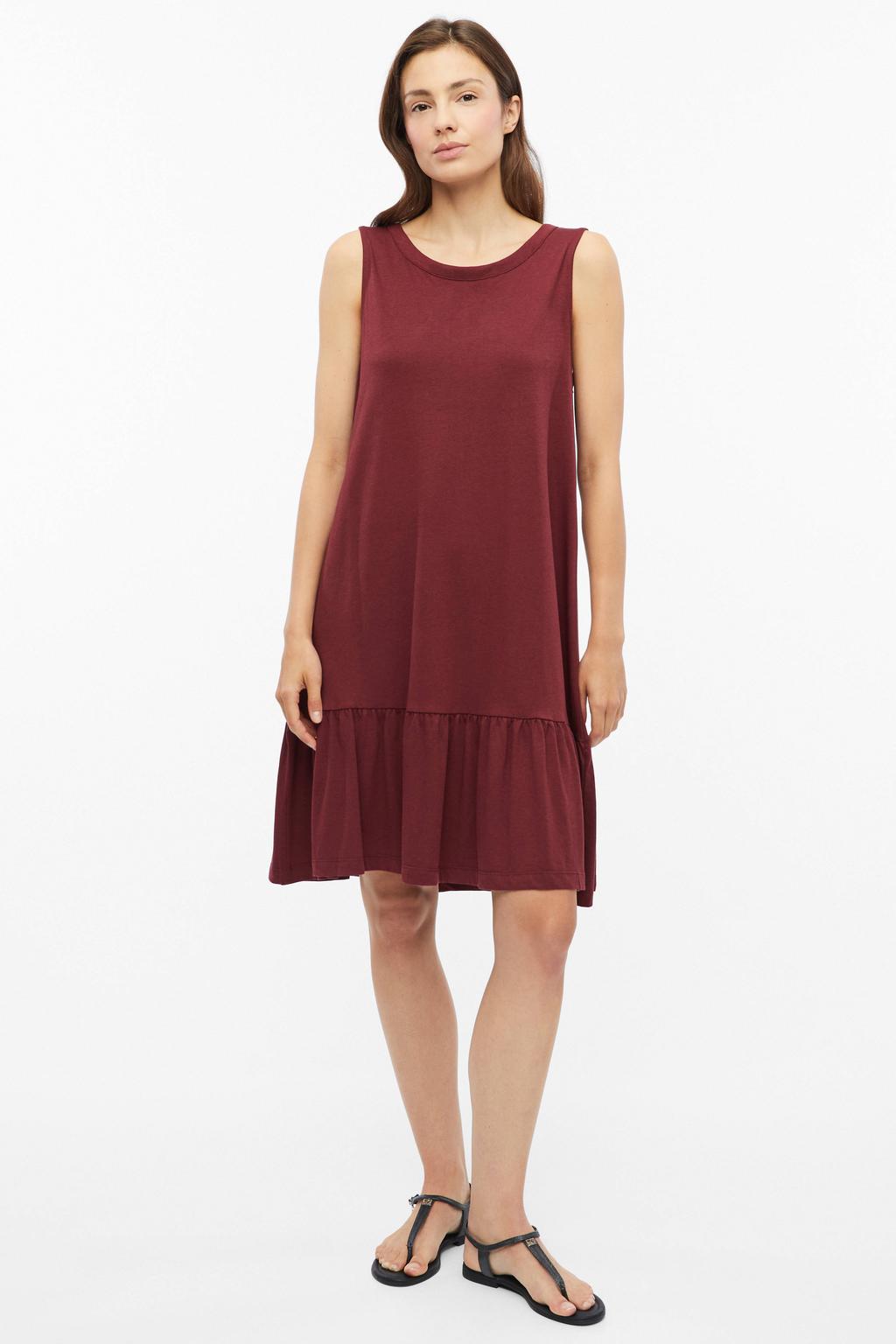Donkerrode dames s.Oliver relaxed fit mini jurk van katoen met effen en ronde hals