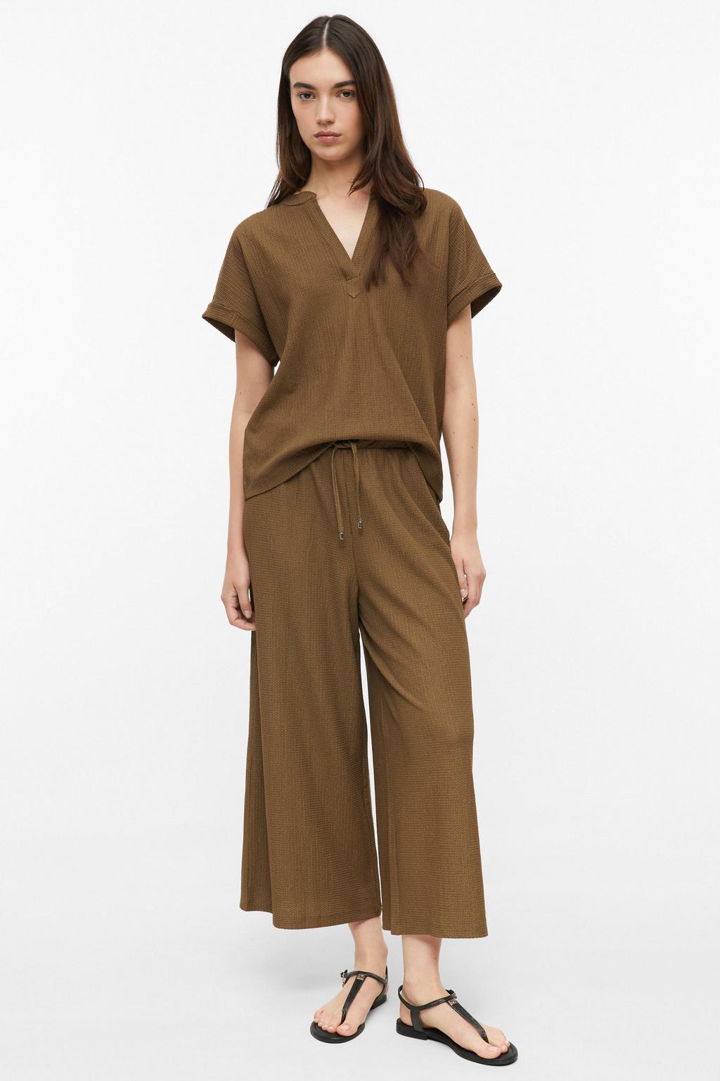 Bruine dames s.Oliver wide leg broek met elastische tailleband met koord en effen
