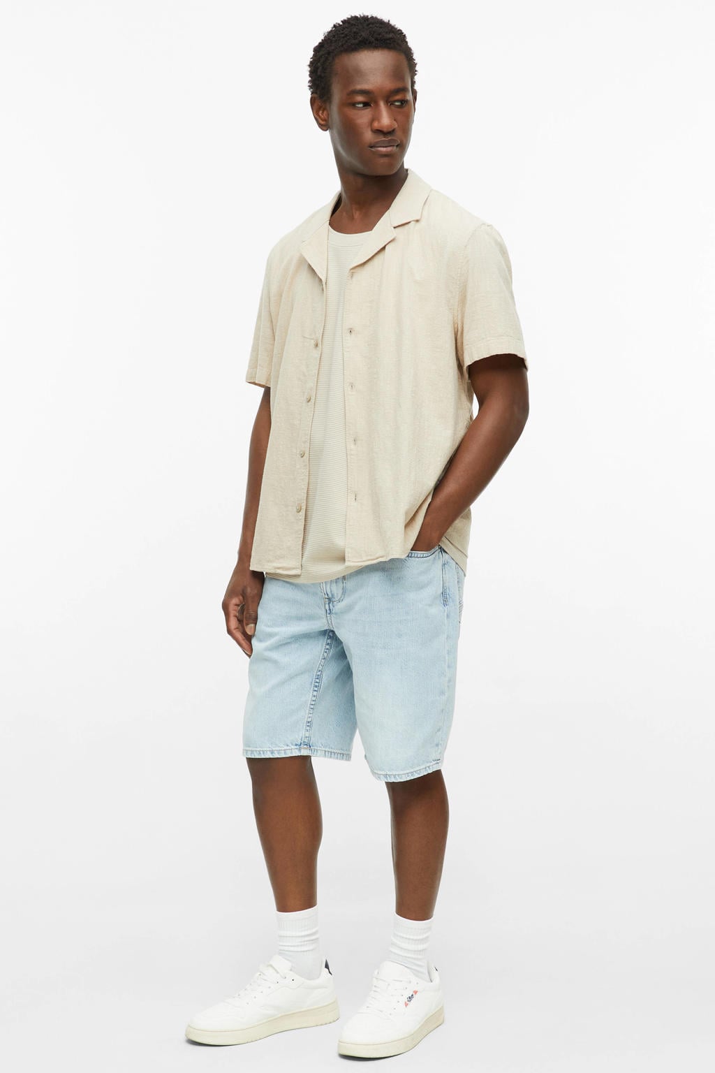 Beige heren s.Oliver regular fit tanktop van katoen met effen, ronde hals en geribde boorden