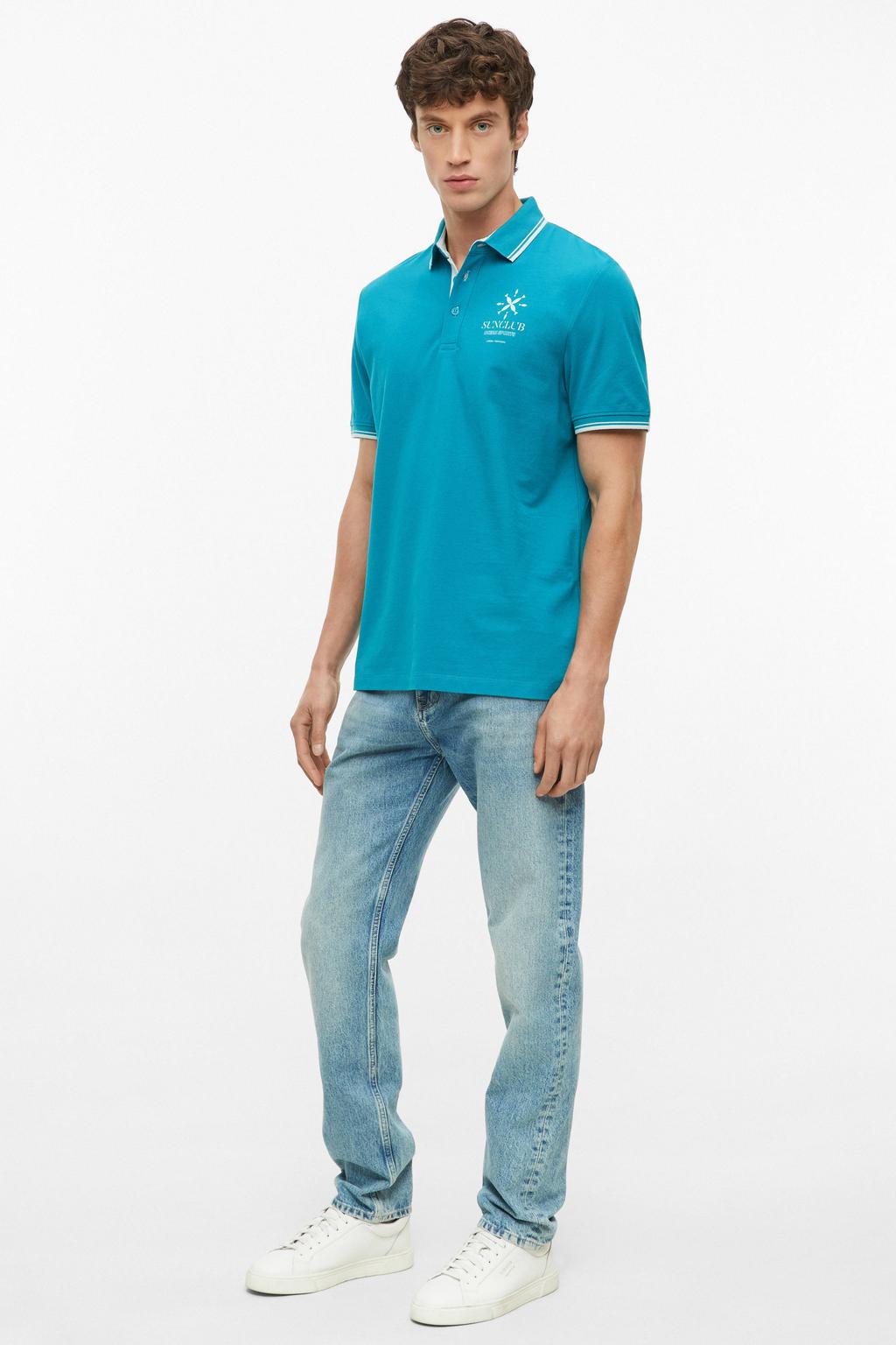 Blauwe heren s.Oliver regular fit polo van katoen met effen en korte mouwen