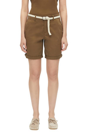 straight leg bermuda short met ceintuur - bruin