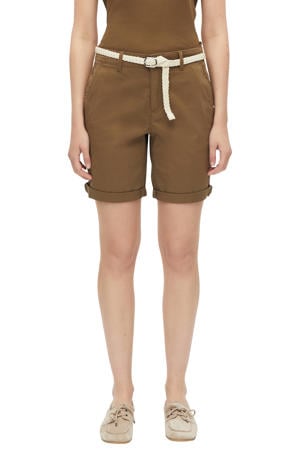 straight leg bermuda short met ceintuur - bruin