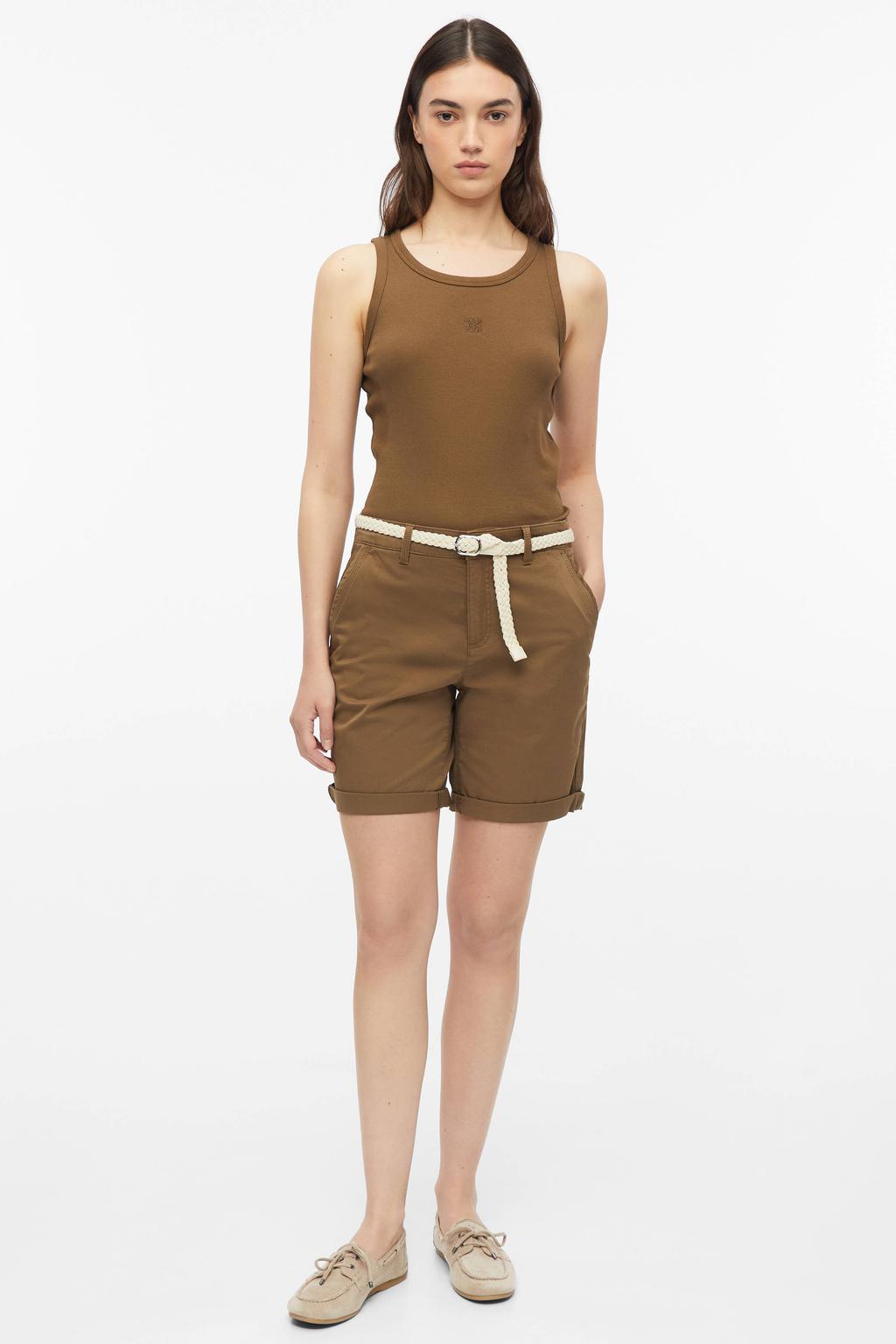 Bruine dames s.Oliver straight leg bermuda short van katoen met rits- en knoopsluiting en effen