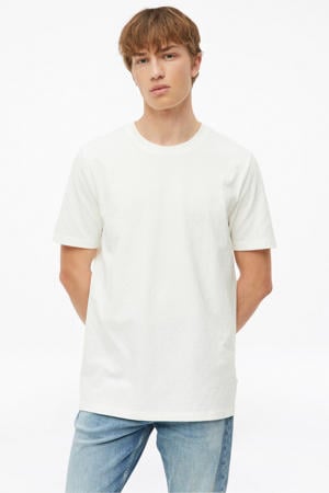 regular fit jacquard T-shirt met ronde hals - wit