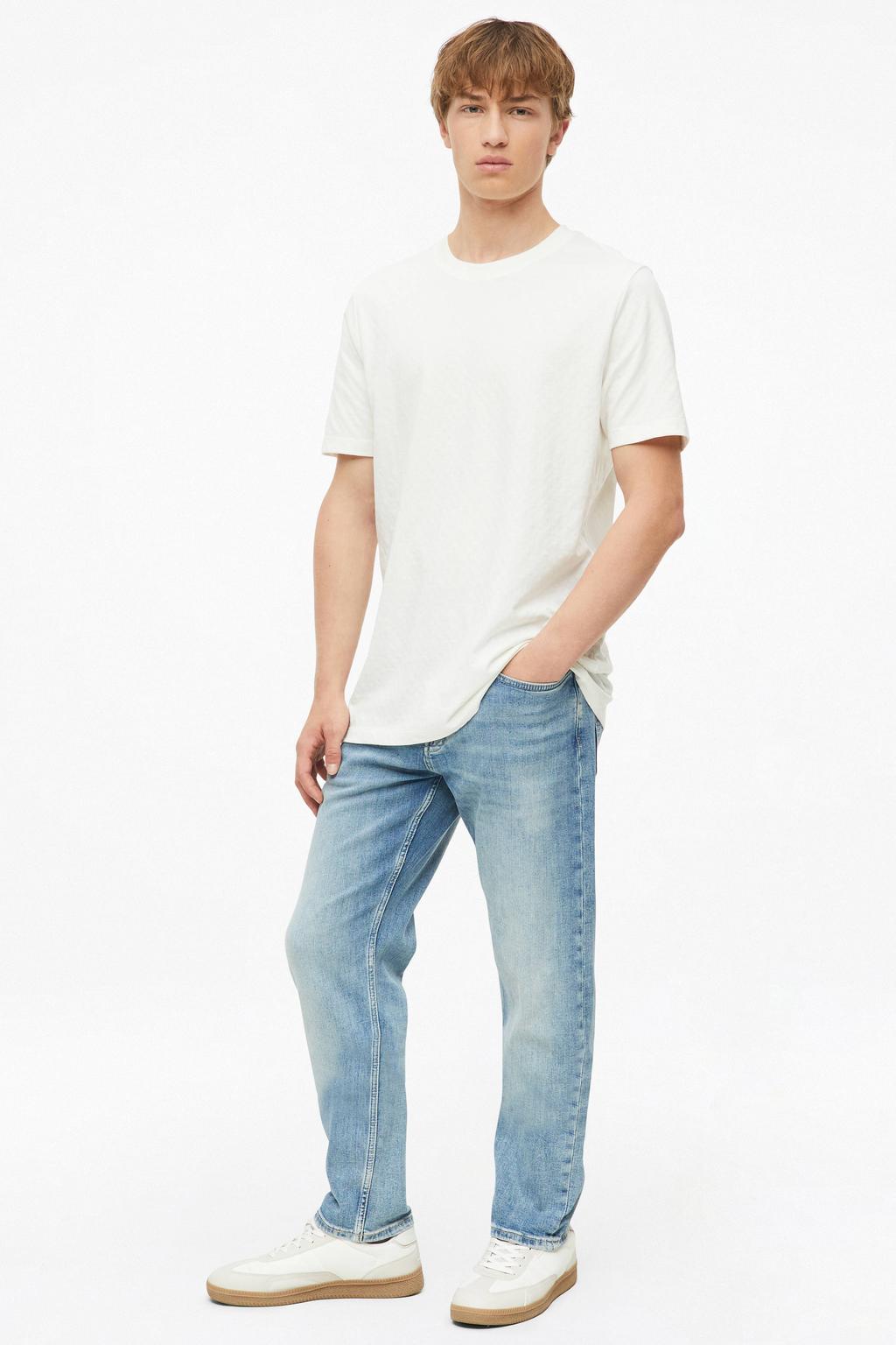 Witte heren s.Oliver regular fit jacquard T-shirt hals van katoen met effen en korte mouwen