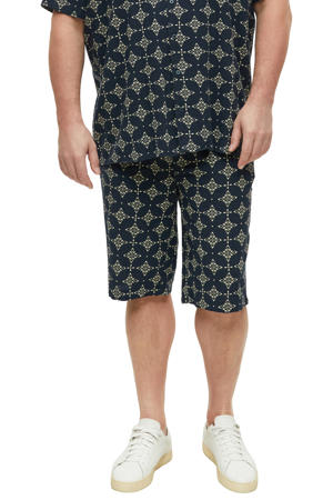 regular fit casual short met print - donkerblauw