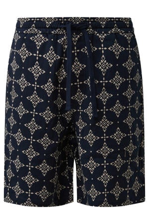 regular fit casual short met print - donkerblauw