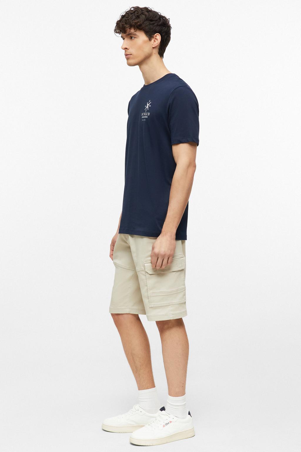 Donkerblauwe heren s.Oliver regular fit T-shirt zwart van katoen met korte mouwen en ronde hals
