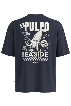 relaxed fit T-shirt met backprint - blauwzwart
