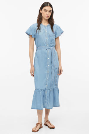 relaxed fit midi jurk met ceintuur - lichtblauw denim