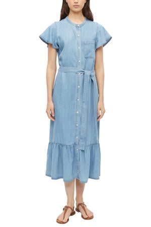 relaxed fit midi jurk met ceintuur - lichtblauw denim