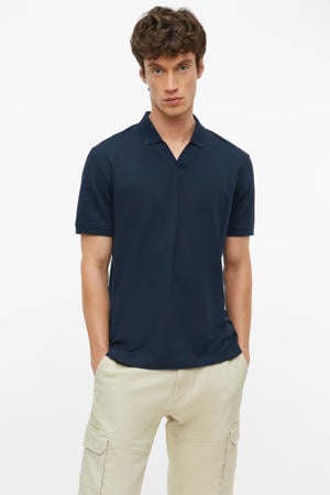 regular fit polo met textuur - donkerblauw