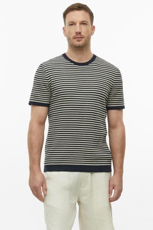 regular fit gebreide gestreepte T-shirt - donkerblauw