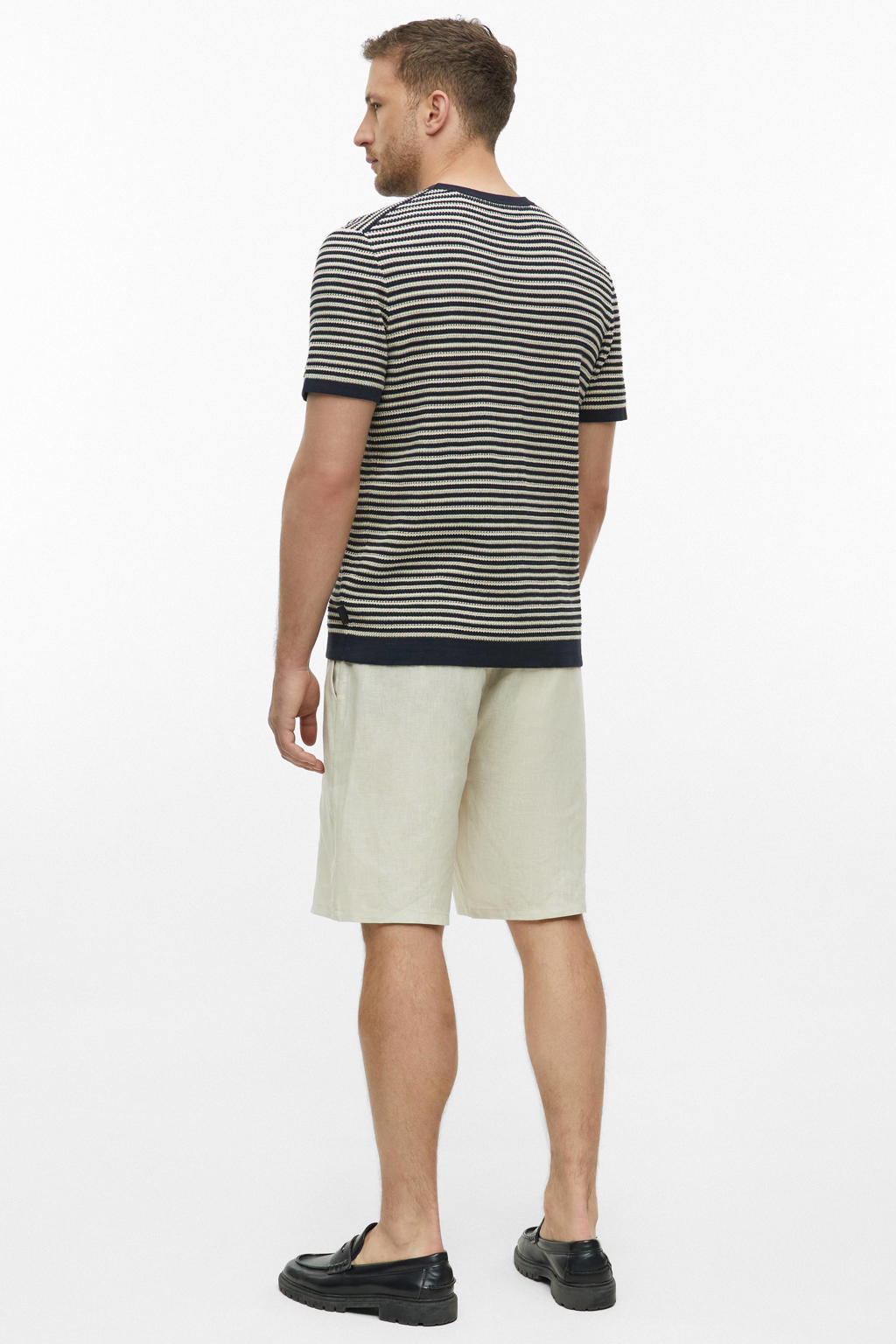 s.Oliver BLACK LABEL regular fit gebreide gestreepte T-shirt - donkerblauw