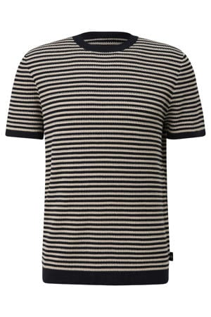 regular fit gebreide gestreepte T-shirt - donkerblauw