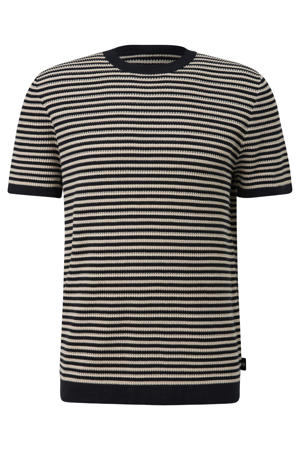 regular fit gebreide gestreepte T-shirt - donkerblauw