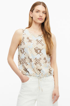 viscosemix regular fit top met print - beige